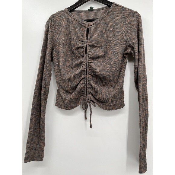 NWT Wild fable Women's Blouse‎ Cozy Knit Long Sleeve Front Lace-Up Brown Size M - Picture 6 of 10